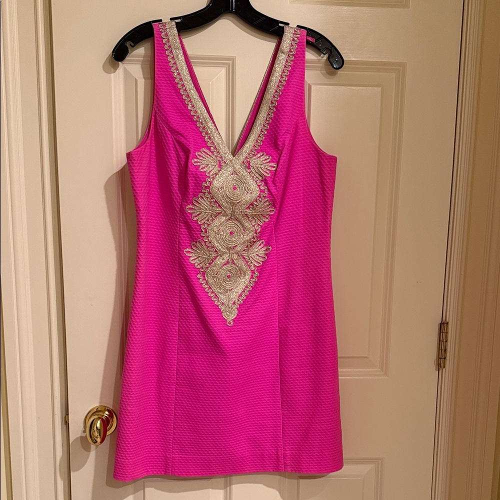 Lilly Pulitzer Pink Mini Dress with Gold Embroidery
